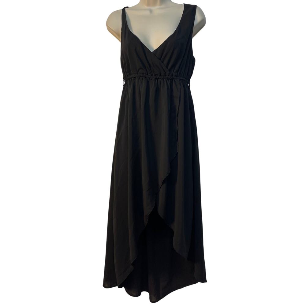 Ya Los Angeles Black Silk Blend Hi Lo Wrap Style Dress Large Pre-owned